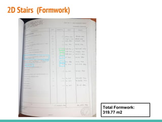 2D Stairs (Formwork)
Total Formwork:
319.77 m2
 