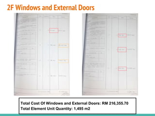 2F Windows and External Doors
Total Cost Of Windows and External Doors: RM 216,355.70
Total Element Unit Quantity: 1,495 m2
 