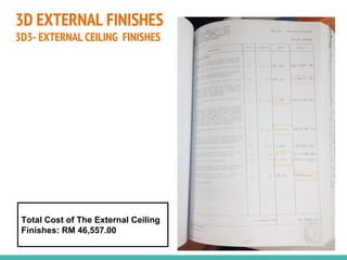 3D EXTERNAL FINISHES
3D3- EXTERNAL CEILING FINISHES
Total Cost of The External Ceiling
Finishes: RM 46,557.00
 