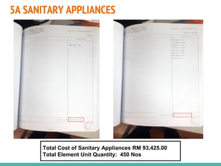 5A SANITARY APPLIANCES
Total Cost of Sanitary Appliances RM 93,425.00
Total Element Unit Quantity: 450 Nos
 