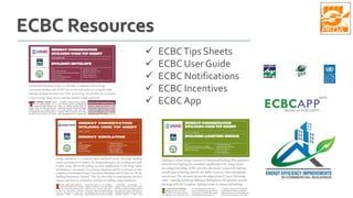 ECBC Resources
 ECBCTips Sheets
 ECBC User Guide
 ECBC Notifications
 ECBC Incentives
 ECBCApp
 