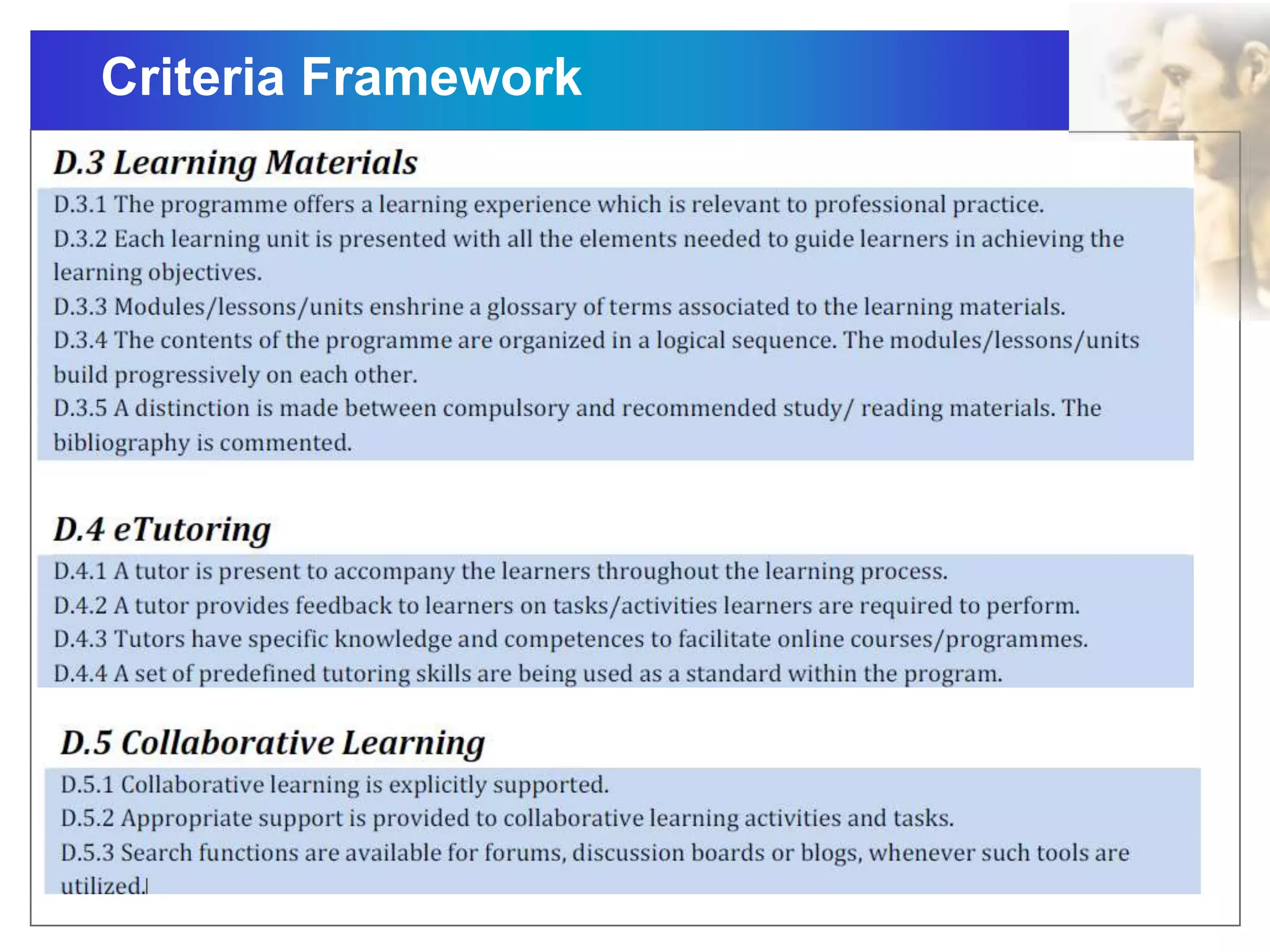 Criteria Framework
 