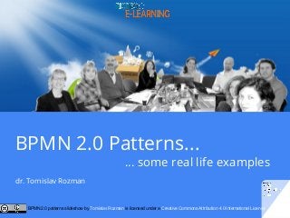 BPMN 2.0 Patterns...
… some real life examples
dr. Tomislav Rozman
BPMN 2.0 patterns slideshow by Tomislav Rozman is licensed under a Creative Commons Attribution 4.0 International License.
 