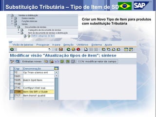 Substituição Tributária – Tipo de Item de SD

                             Criar um Novo Tipo de Item para produtos
                             com substituição Tributária
 