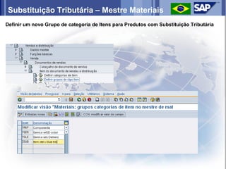 Substituição Tributária – Mestre Materiais
Definir um novo Grupo de categoria de Itens para Produtos com Substituição Tributária
 