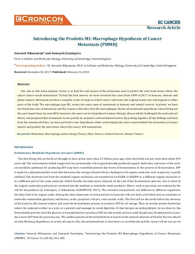 Introducing The Prodotis M1 Macrophage Hypothesis Of Cancer Metastas Introducing The Prodotis M1 Macrophage Hypothesis Of Cancer Metastas