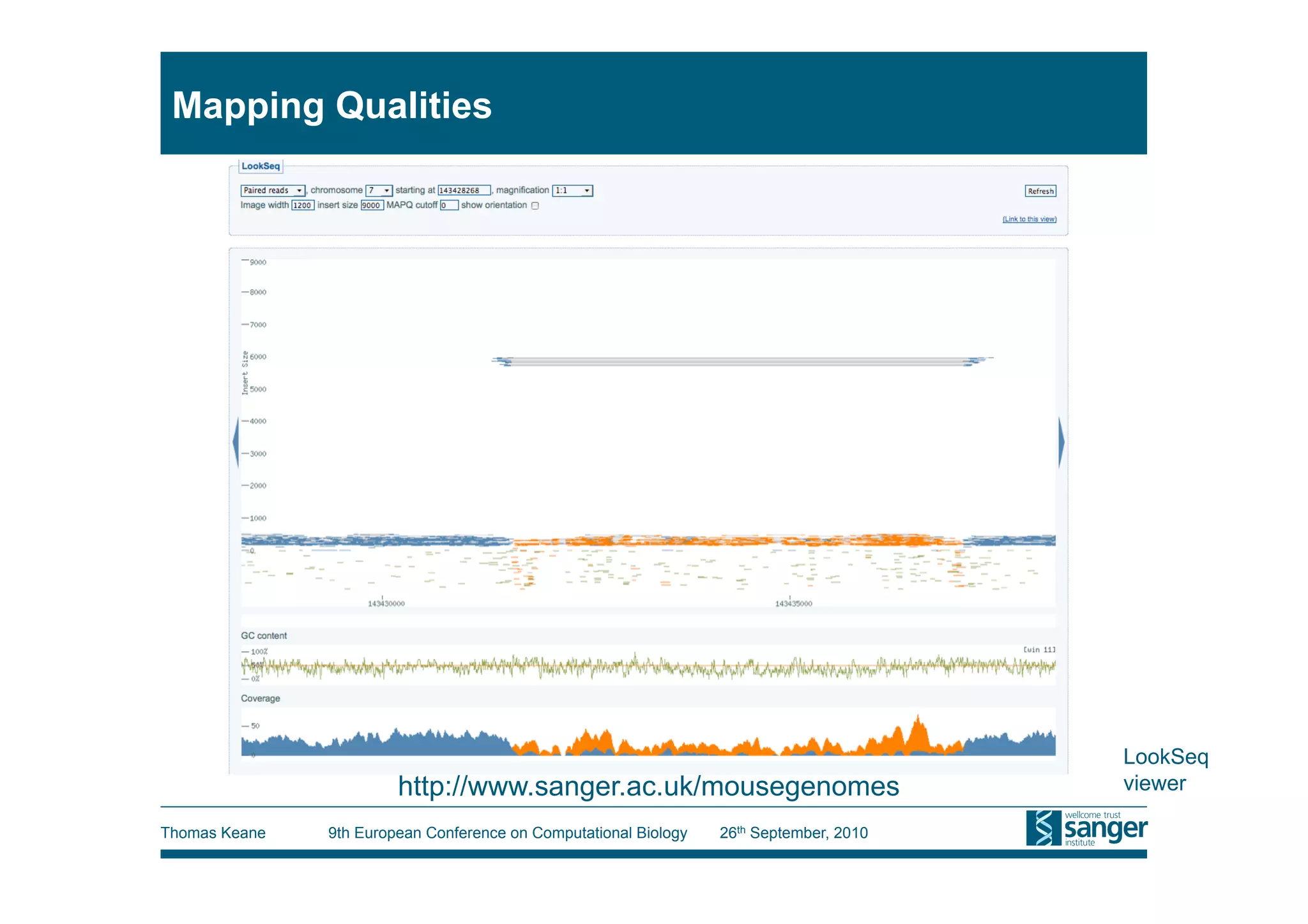 Mapping Qualities




                                                                                         LookSeq
                        http://www.sanger.ac.uk/mousegenomes                             viewer

Thomas Keane   9th European Conference on Computational Biology   26th September, 2010
 