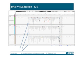 BAM Visualisation - IGV




Thomas Keane   9th European Conference on Computational Biology   26th September, 2010
 
