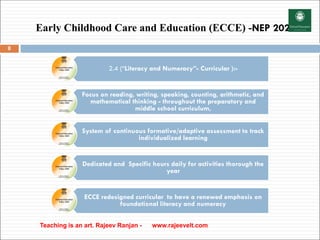 Early Childhood Care and Education (ECCE) -NEP 2020
2.4 (“Literacy and Numeracy”- Curricular ):-
Focus on reading, writing...