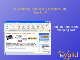 E-Commerce: Add Item to Shopping Cart
Step 3 of 9
Add an item to the
shopping cart
 