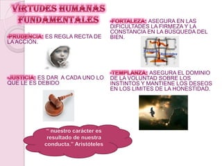 VIRTUDES HUMANAS FUNDAMENTALESPRUDENCIA: ES REGLA RECTA DE LA ACCIÓN.