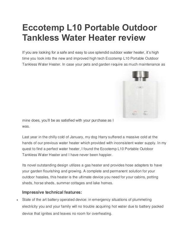 Eccotemp L10 Portable Outdoor Tankless Water Heater Review