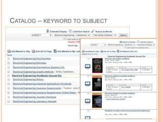 CATALOG – KEYWORD TO SUBJECT
 