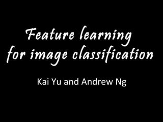 Feature learning  for image classification Kai Yu and Andrew Ng 