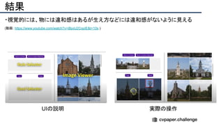 結果
・視覚的には、物には違和感はあるが生え方などには違和感がないように見える
(動画: https://www.youtube.com/watch?v=iBpdJ2CopIE&t=10s )
UIの説明 実際の操作
 