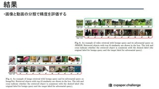 結果
・画像と動画の分類で精度を評価する
 