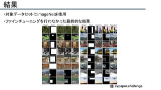 結果
・対象データセットにImageNetを使用
・ファインチューニングを行わなかった最終的な結果
 