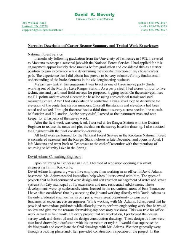 Resume Part C Narrative Description - Resume Part C Narrative Description Of Carrer Resume Summary 1 638 