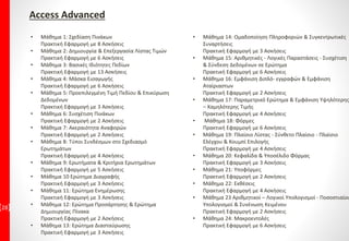 • Μάθημα 27: Συναρτήσεις Βάσης Δεδομένων
Πρακτική Εφαρμογή με 4 Ασκήσεις
• Μάθημα 28: Δημιουργία Συγκεντρωτικού Πίνακα (Pivot
Table)
Πρακτική Εφαρμογή με 7 Ασκήσεις
• Μάθημα 29: Τροποποίηση Συγκεντρωτικού Πίνακα
Πρακτική Εφαρμογή με 6 Ασκήσεις
• Μάθημα 30: Ομαδοποίηση & Μορφοποίηση
Συγκεντρωτικού Πίνακα
Πρακτική Εφαρμογή με 7 Ασκήσεις
• Μάθημα 31: Σενάρια
Πρακτική Εφαρμογή με 7 Ασκήσεις
• Μάθημα 32: Σχόλια & Έλεγχος
Πρακτική Εφαρμογή με 7 Ασκήσεις
• Μάθημα 33: Μακροεντολές
Πρακτική Εφαρμογή με 5 Ασκήσεις
• Μάθημα 34: Προστασία Κελιών – Φύλλων & Βιβλίων
Εργασίας
Πρακτική Εφαρμογή με 6 Ασκήσεις
• Τεστ Προετοιμασίας
• Τεστ Προετοιμασίας
• Τεστ Προετοιμασίας
• Τεστ Προετοιμασίας
 