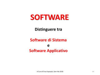 Distinguere tra
Software di Sistema
e
Software Applicativo
69A Cura di Enzo Exposyto, Gen-Feb 2018
SOFTWARE
 