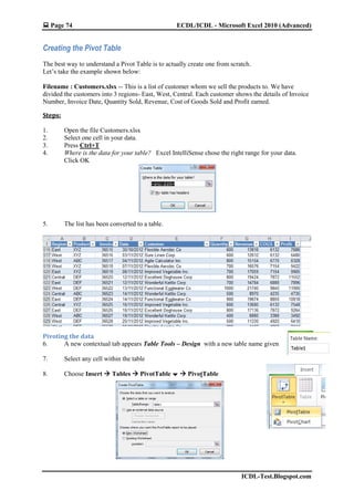 ICDL Advanced Excel 2010 - Tutorial | PDF