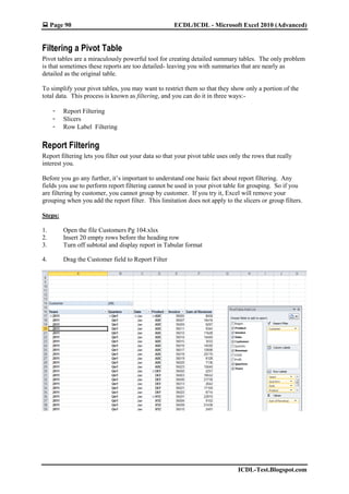 ICDL Advanced Excel 2010 - Tutorial | PDF