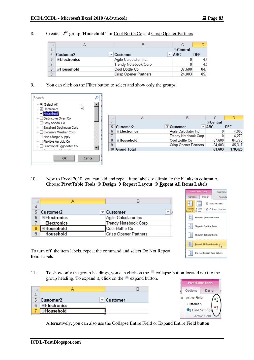 ICDL Advanced Excel 2010 - Tutorial