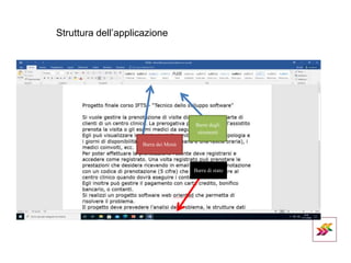 Struttura dell’applicazione
Barra dei Menù
Barre degli
strumenti
Barra di stato
 