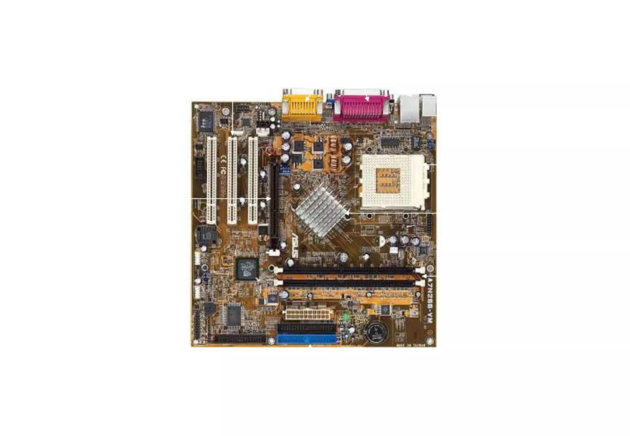 CONNETTORI PER
SCHEDE DI ESPANSIONE
PORTE DI ESPANSIONE
CPU
DISSIPATORE DI CALORE
MEMORIA RAM
CONNETTORE SCHEDA
VIDEO AGP
COLLEGAMENTO AL
DISCO RIGIDO
 