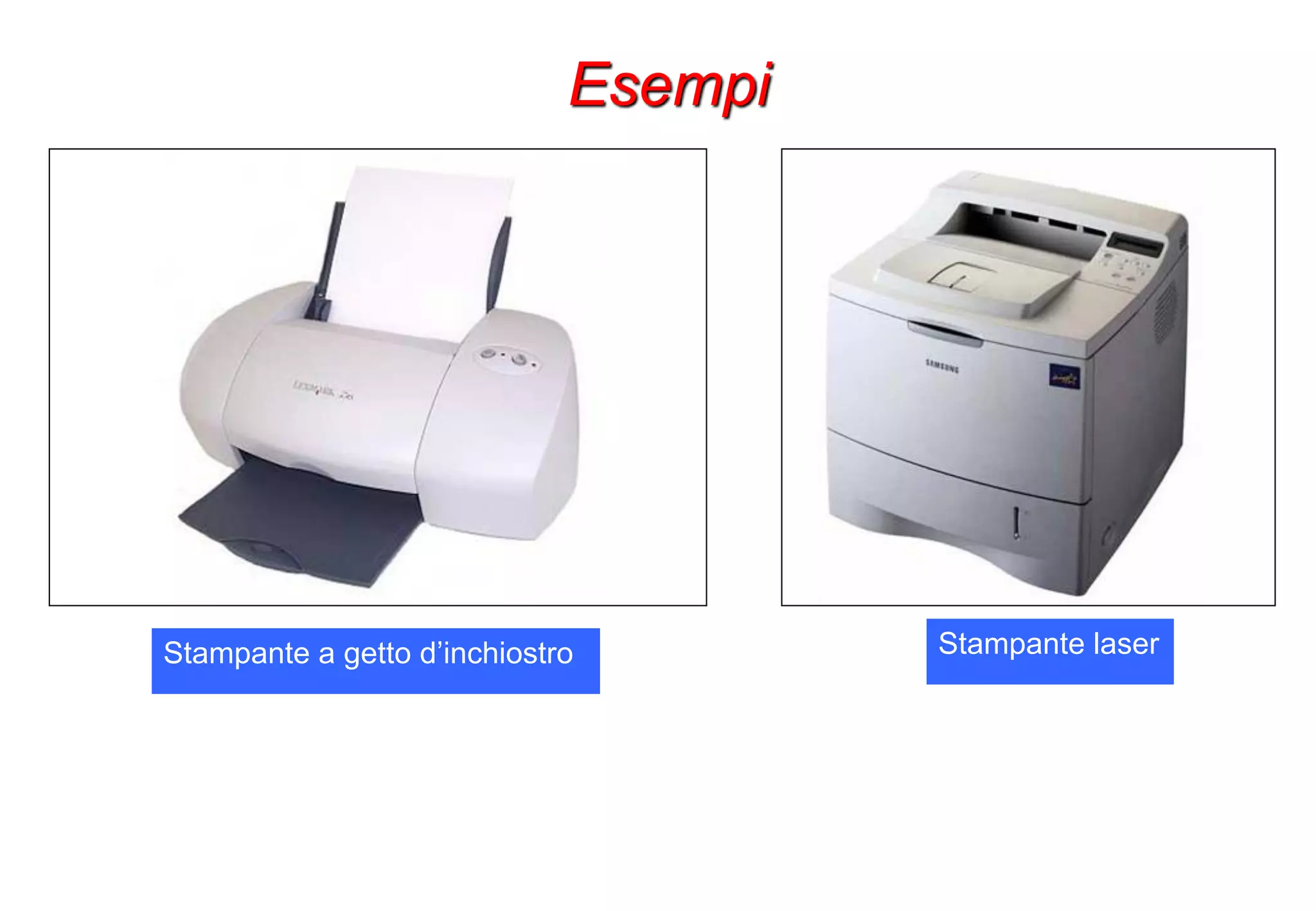 Esempi
Stampante a getto d’inchiostro Stampante laser
 
