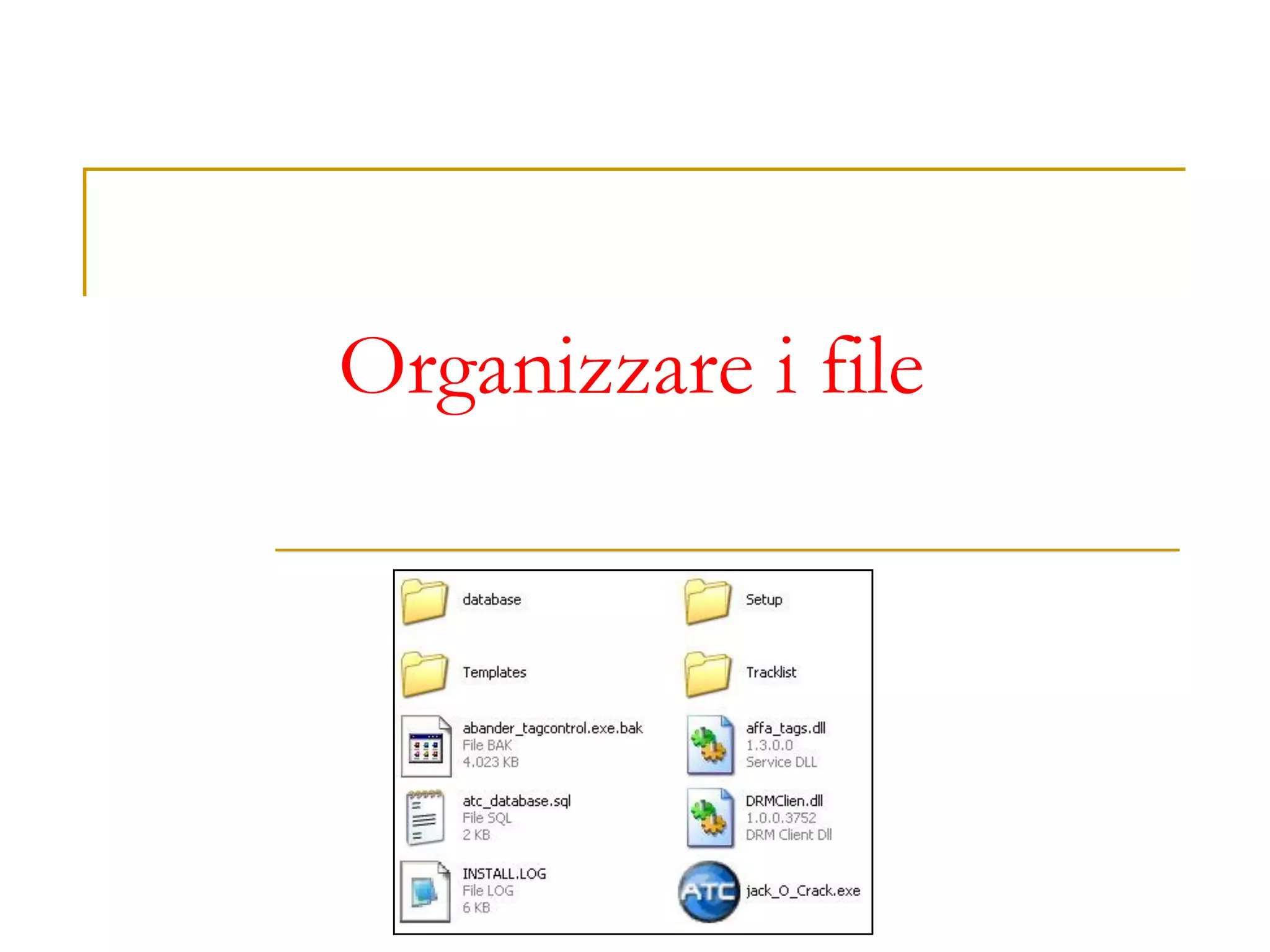 Organizzare i file
 
