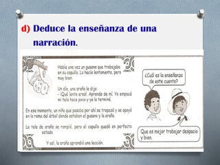 d) Deduce la enseñanza de una
narración.
 
