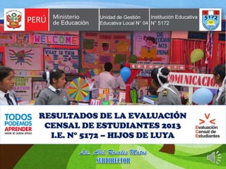 RESULTADOS DE LA EVALUACIÓNCENSAL DE ESTUDIANTES 2013I.E. N°5172 –HIJOS DE LUYA  