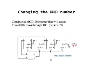 Changing the MOD number Construct a MOD-10 counter that will count from 0000(zero) through 1001(decimal 9) 