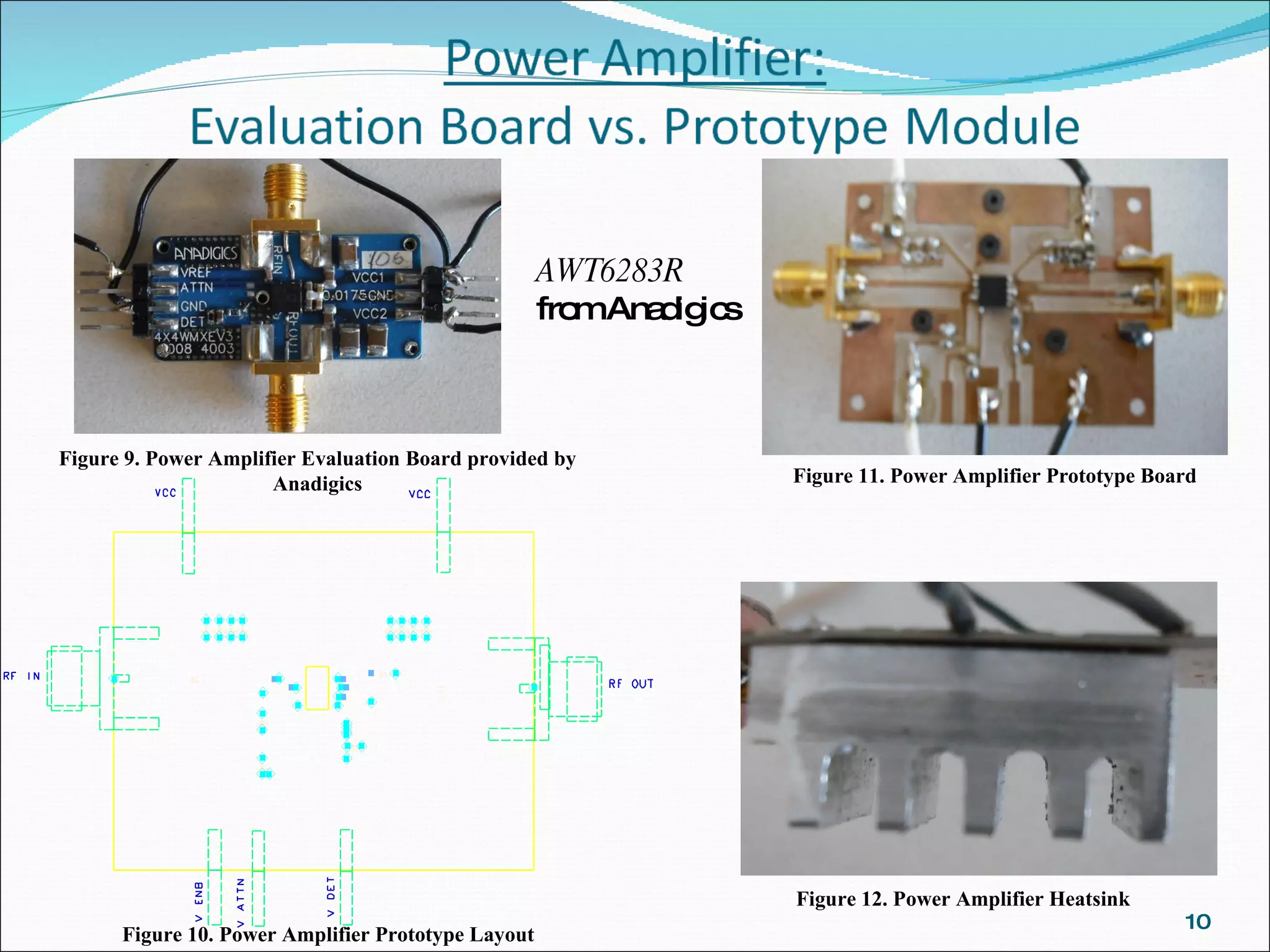 AWT6283R   from Anadigics  Figure 9. Power Amplifier Evaluation Board provided by Anadigics Figure 11. Power Amplifier Prototype Board Figure 12. Power Amplifier Heatsink Figure 10. Power Amplifier Prototype Layout 