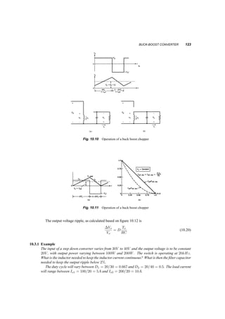 Fig. 9.10 figure for 9.2.2 
a The voltage on the DC side and the DC component of the current. 
For 6­step 
inverter 
Vll;1 = 0:78Vd ) Vd = 192V 
P = 
p 
3VllIlpf = VdId0 ) Id0 = 
1:35 ¢ 150 ¢ 20 ¢ 0:85 
192 
= 23A 
b Calculate the source side (208V AC) rms and fundamental current and power factor. 
For a 3­phase 
rectifier 
Vd = 1:35Vll cos ® ) 192 = 1:35 ¢ 208 ¢ cos ® ) cos ® = 0:685 
Is1 = 0:78Id = 17:94A 
pf = cos ® = 0:685 lagging 
 