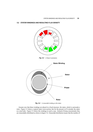 54 THREE­PHASE 
WINDINGS 
I 
3 
3 
F 2 
F 
2 
I 
I 
1 
1 
F 
Fig. 5.1 Three phase concentrated windings 
-8A 
3A 
5A 
-8A 
(a) 
3A 
5A 
__ 
2 I 
__ 
I 
__ 
I1 
3 
__ 
I 
(b) 
5A 
3A 
-8A 
F 
I1 
I2 
I3 
I 
I 
F 
(c) 
Fig. 5.2 Currents in three windings (a), Resultant space vector (b), and corresponding winding position (c) 
it. Also, from the definition of the current space vector we can reconstruct the constituent currents: 
i1(t) = 
2 
3 
[i(t)] 
i2(t) = 
2 
3 
[i(t)e¡j°] (5.3) 
i3(t) = 
2 
3 
[i(t)e¡j2°] 
° = 1200 = 
2¼ 
3 rad (5.4) 
 