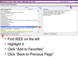 Find IEEE on the left Highlight it Click “Add to Favorites” Click “Back to Previous Page” 