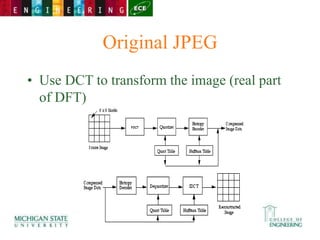 Original JPEG
• Use DCT to transform the image (real part
of DFT)
 