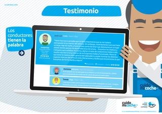 ILUMINACIÓN
Testimonio
“Hasta hace poco pensaba que no tenía importancia que se me hubieraestropeado la luz interior del vehículo. Sin embargo, recientemente tuve que hacerun largo viaje de noche, y tuve la mala suerte de tener que detenerme en un lugaraislado donde apenas me alumbraba la luz de la luna… Encontrar los chalecos ytriángulos para señalizar mi avería y alertar al resto de conductores hubiera sidomucho más fácil si la luz interior de mi furgoneta hubiera funcionado. Ahora séque tener la máxima visión general del salpicadero o poder iluminar los distintosespacios internos del vehículo evita distracciones y facilita que encontremos lo quebuscamos de forma rápida y segura”.
José Luis, Cádiz. Hace 2 días.
 Responder •  Compartir • Puntuar     
Transportista
Registrado: 30 Sep.
Cádiz, España.
Posts: 453
Valoración:
    
(100% votos positivos)
A mí también se me estropeó la luz interior y no le di importancia... ¡Hastaque conduciendo de noche me di cuenta de que son esenciales!
Verónica, Alicante. Hace 45 minutos.
Y eso que tuviste suerte porque era una noche despejada con luna... Imaginalloviendo y sin nada. ¡Ponte a buscar por la furgoneta lo que buscas!
Tomás, Vigo. Hace 1 día.
Los
conductores
tienen la
palabra
www.recambiosdeconfianza.com | www.cuidomicoche.es
 