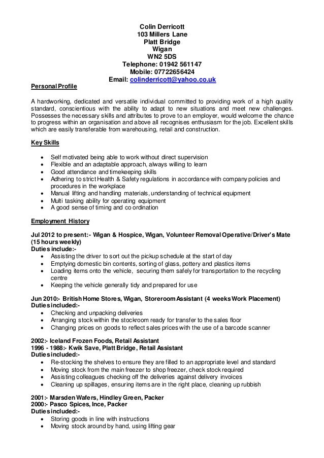 colin derricott cv detailsx 1 retail operative job description