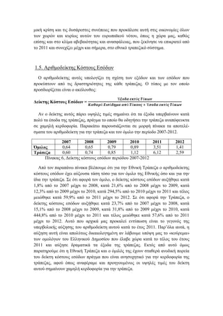 μική κρίση και τις δυσάρεστες συνέπειες που προκάλεσε αυτή στις οικονομίες όλων
των χωρών και κυρίως αυτών του ευρωπαϊκού νότου, όπως η χώρα μας, καθώς
επίσης και στο κλίμα αβεβαιότητας και ανασφάλειας, που ξεκίνησε να επικρατεί από
το 2011 και συνεχίζει μέχρι και σήμερα, στο εθνικό τραπεζικό σύστημα.
1.5. Αριθμοδείκτης Κόστους Εσόδων
Ο αριθμοδείκτης αυτός υπολογίζει τη σχέση των εξόδων και των εσόδων που
προκύπτουν από τις δραστηριότητες της κάθε τράπεζας. Ο τύπος με τον οποίο
προσδιορίζεται είναι ο ακόλουθος:
Δείκτης Κόστους Εσόδων =
Έ𝝃𝝄𝜹𝜶 𝜺𝜿𝝉ό𝝇 𝜯ό𝜿𝝎𝝂
𝜥𝜶𝜽𝜶𝝆ό 𝜠𝜾𝝈ό𝜹𝜼𝝁𝜶 𝜶𝝅ό 𝜯ό𝜿𝝄𝝊𝝇 + Έ𝝈𝝄𝜹𝜶 𝜺𝜿𝝉ό𝝇 𝜯ό𝜿𝝎𝝂
Αν ο δείκτης αυτός πάρει υψηλές τιμές σημαίνει ότι τα έξοδα υπερβαίνουν κατά
πολύ τα έσοδα της τράπεζας, πράγμα το οποίο θα οδηγήσει την τράπεζα αναπόφευκτα
σε χαμηλή κερδοφορία. Παρακάτω παρουσιάζονται σε μορφή πίνακα τα αποτελέ-
σματα του αριθμοδείκτη για την τράπεζα και τον όμιλο την περίοδο 2007-2012.
2007 2008 2009 2010 2011 2012
Όμιλος 0,64 0,65 0,79 0,89 3,51 1,41
Τράπεζα 0,60 0,74 0,85 1,12 6,12 2,59
Πίνακας 6, Δείκτης κόστους εσόδων περιόδου 2007-2012
Από τον παραπάνω πίνακα βλέπουμε ότι για την Εθνική Τράπεζα ο αριθμοδείκτης
κόστους εσόδων έχει αύξουσα τάση τόσο για τον όμιλο της Εθνικής όσο και για την
ίδια την τράπεζα. Σε ότι αφορά τον όμιλο, ο δείκτης κόστους εσόδων αυξήθηκε κατά
1,8% από το 2007 μέχρι το 2008, κατά 21,6% από το 2008 μέχρι το 2009, κατά
12,3% από το 2009 μέχρι το 2010, κατά 294,5% από το 2010 μέχρι το 2011 και τέλος
μειώθηκε κατά 59,9% από το 2011 μέχρι το 2012. Σε ότι αφορά την Τράπεζα, ο
δείκτης κόστους εσόδων αυξήθηκε κατά 23,7% από το 2007 μέχρι το 2008, κατά
15,1% από το 2008 μέχρι το 2009, κατά 31,8% από το 2009 μέχρι το 2010, κατά
444,8% από το 2010 μέχρι το 2011 και τέλος μειώθηκε κατά 57,6% από το 2011
μέχρι το 2012. Αυτό που αρχικά μας προκαλεί εντύπωση είναι το γεγονός της
υπερβολικής αύξησης του αριθμοδείκτη αυτού κατά το έτος 2011. Παρ’όλα αυτά, η
αύξηση αυτή είναι απολύτως δικαιολογημένη αν λάβουμε υπόψη μας το «κούρεμα»
των ομολόγων του Ελληνικού Δημοσίου που έλαβε χώρα κατά το τέλος του έτους
2011 και αύξησε δραματικά τα έξοδα της τράπεζας. Εκτός από αυτό όμως
παρατηρούμε ότι η Εθνική Τράπεζα και ο όμιλός της έχουν σταθερά ανοδική πορεία
του δείκτη κόστους εσόδων πράγμα που είναι ανησυχητικό για την κερδοφορία της
τράπεζας, αφού όπως αναφέραμε και προηγουμένως οι υψηλές τιμές του δείκτη
αυτού σημαίνουν χαμηλή κερδοφορία για την τράπεζα.
 