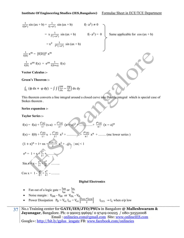Ece formula sheet | PDF | Physics | Science