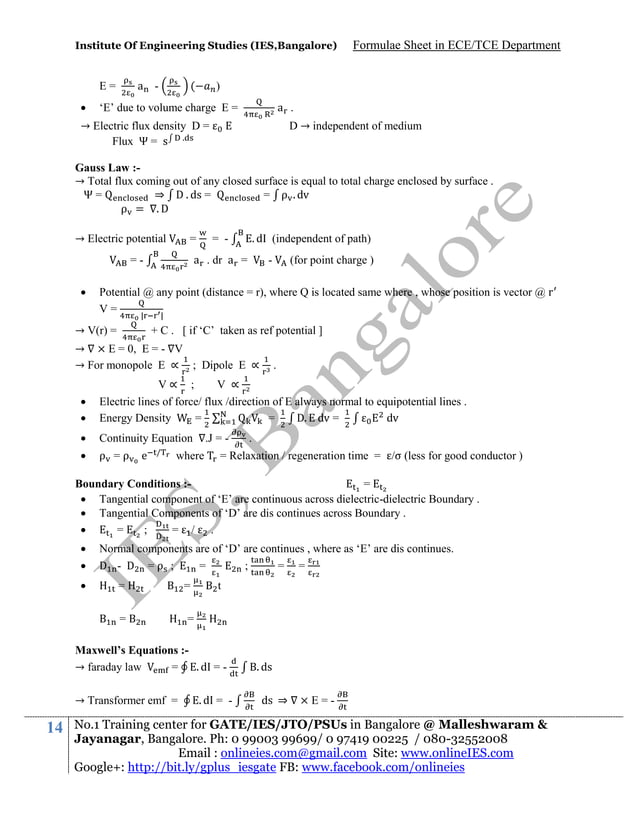 Ece formula sheet