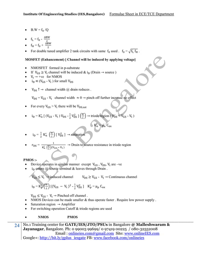 Ece formula sheet