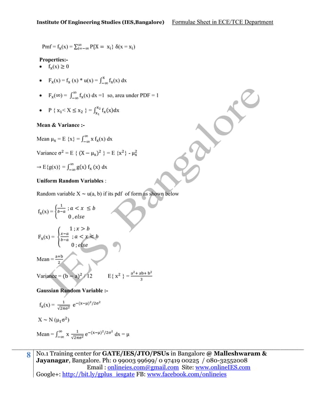 Ece formula sheet