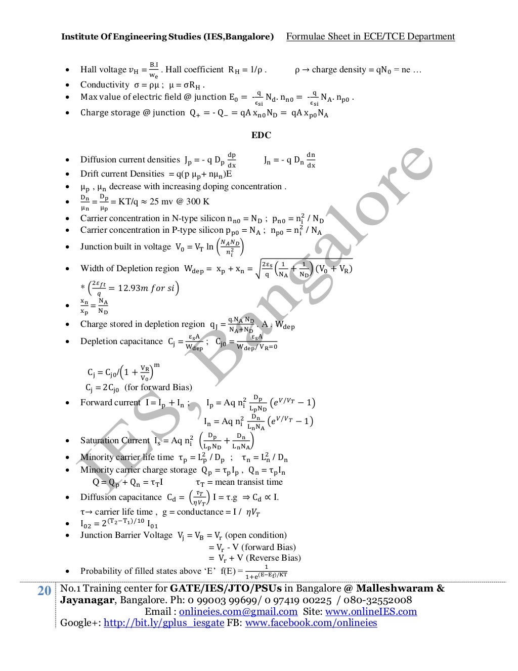 Ece formula sheet