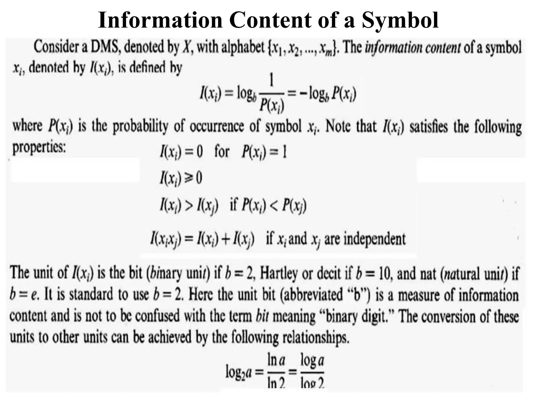 Information Content of a Symbol
 