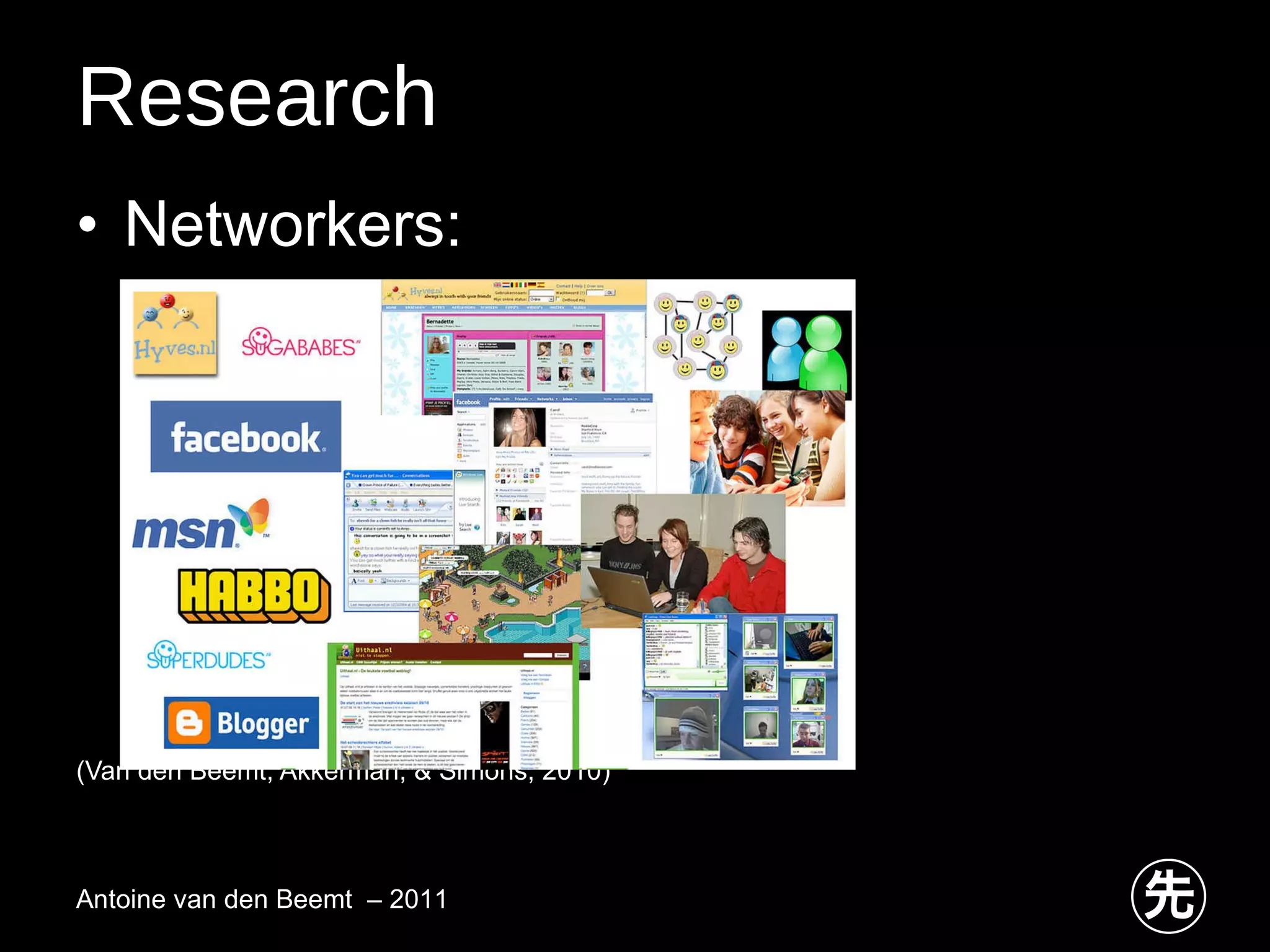 Research Networkers: (Van den Beemt, Akkerman, & Simons, 2010) Antoine van den Beemt  – 2011 