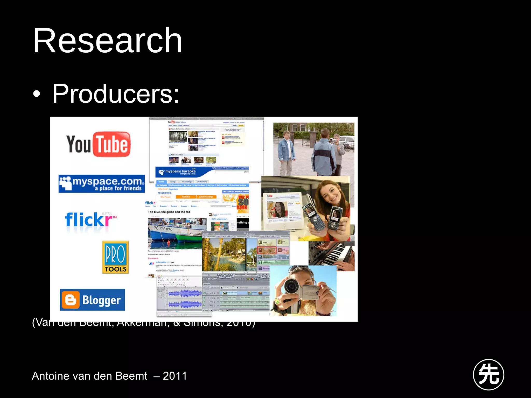 Research Producers: (Van den Beemt, Akkerman, & Simons, 2010) Antoine van den Beemt  – 2011 